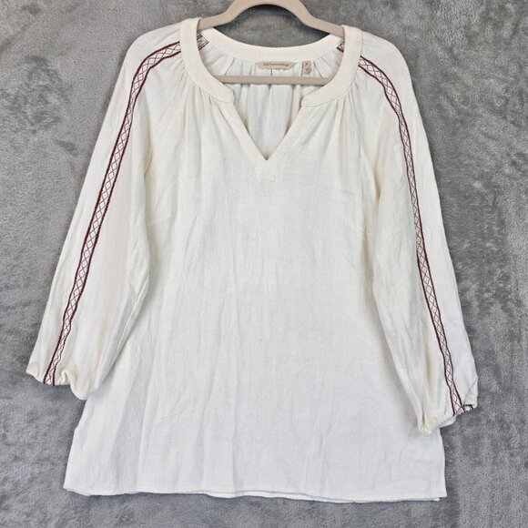 Soft Surroundings Tunic Womens Medium White Boho Peasant Blouse Top Embroidered - Picture 1 of 9